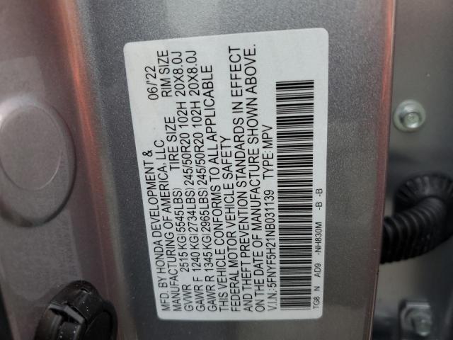 Photo 10 from auction – 2022 HONDA PILOT SE with VIN 5FNYF5H21NB031139