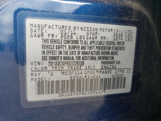 Photo 10 from auction – 2016 NISSAN SENTRA S with VIN 3N1AB7AP8GY226129