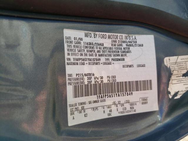 Photo 10 from auction – 2000 FORD TAURUS SEL with VIN 1FAFP56S1YA157849