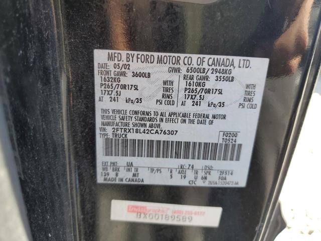 Photo 10 from auction – 2002 FORD F150 with VIN 2FTRX18L42CA76307