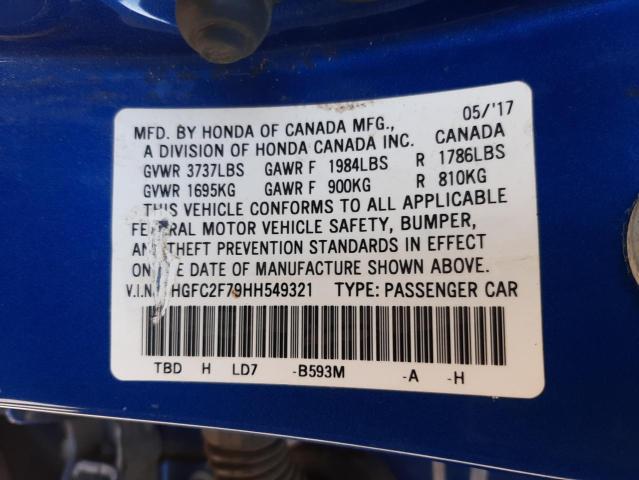 Photo 10 from auction – 2017 HONDA CIVIC EX with VIN 2HGFC2F79HH549321