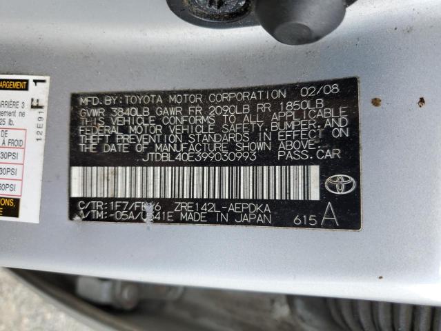 Photo 10 from auction – 2009 TOYOTA COROLLA BA with VIN JTDBL40E399030993