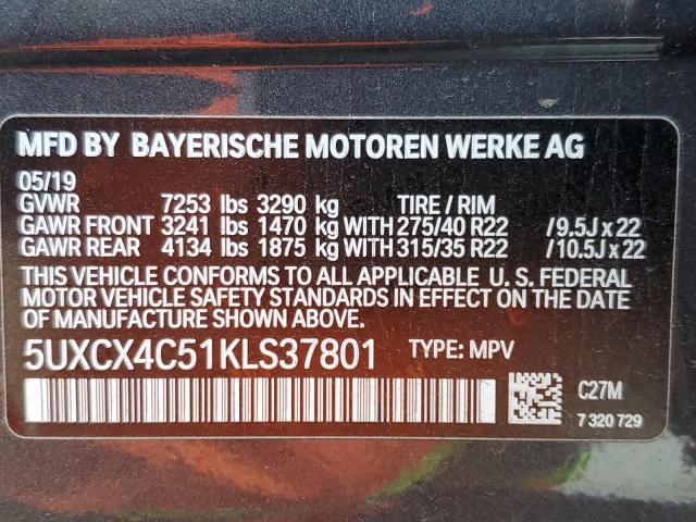 Photo 10 from auction – 2019 BMW X7 XDRIVE5 with VIN 5UXCX4C51KLS37801