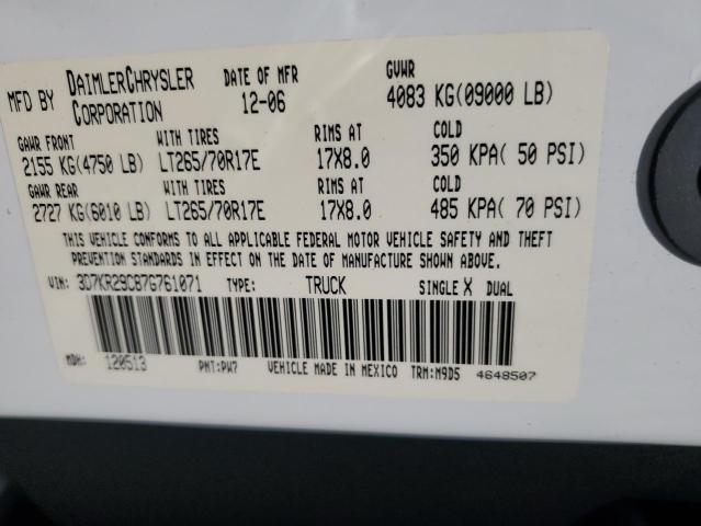 Photo 10 from auction – 2007 DODGE RAM 2500 with VIN 3D7KR29C87G761071