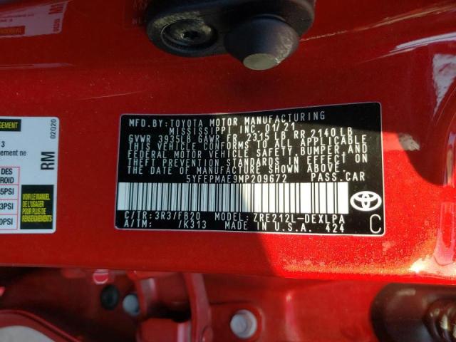 Photo 10 from auction – 2021 TOYOTA COROLLA LE with VIN 5YFEPMAE9MP209672