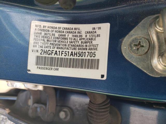 Photo 10 from auction – 2010 HONDA CIVIC LX with VIN 2HGFA1F51AH501705