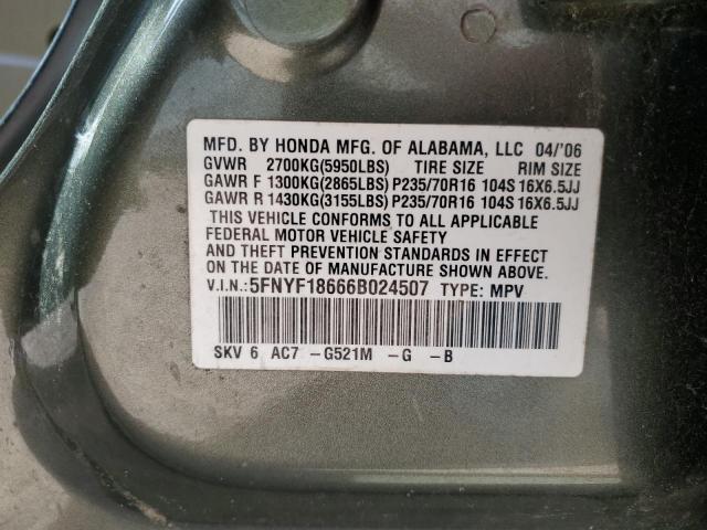 Photo 10 from auction – 2006 HONDA PILOT EX with VIN 5FNYF18666B024507