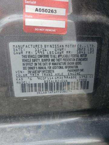 Photo 10 from auction – 2017 NISSAN SENTRA S with VIN 3N1AB7AP1HY238074