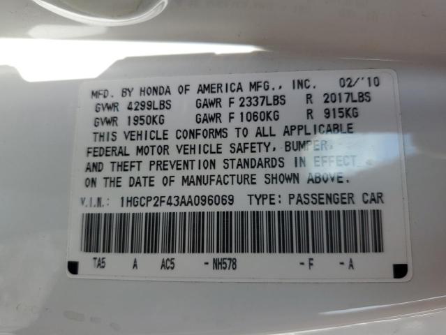 Photo 10 from auction – 2010 HONDA ACCORD LXP with VIN 1HGCP2F43AA096069