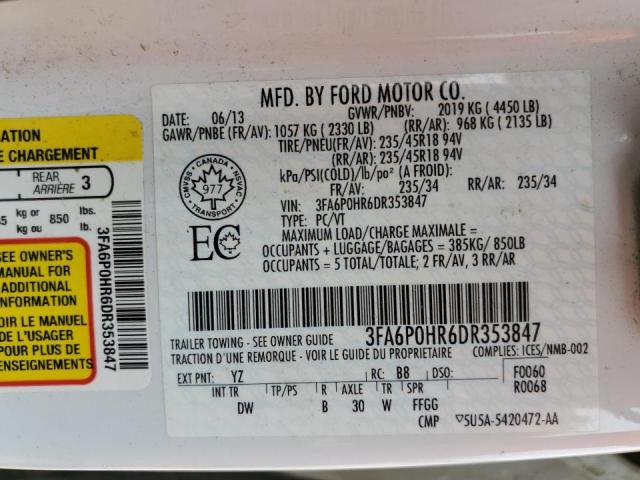 Photo 10 from auction – 2013 FORD FUSION SE with VIN 3FA6P0HR6DR353847