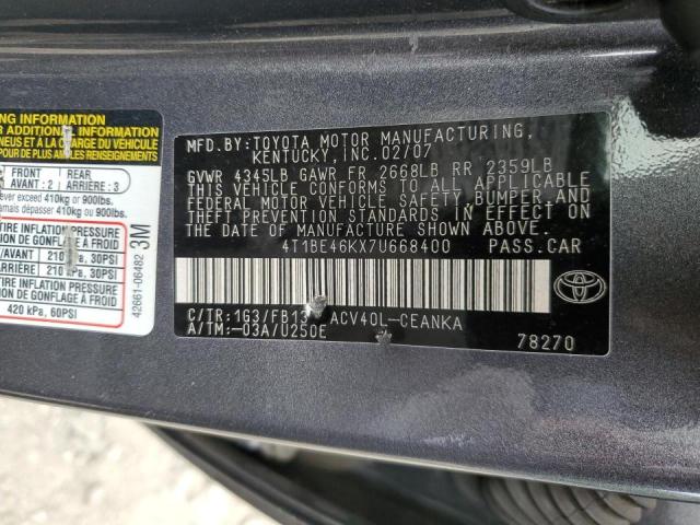 Photo 10 from auction – 2007 TOYOTA CAMRY CE with VIN 4T1BE46KX7U668400