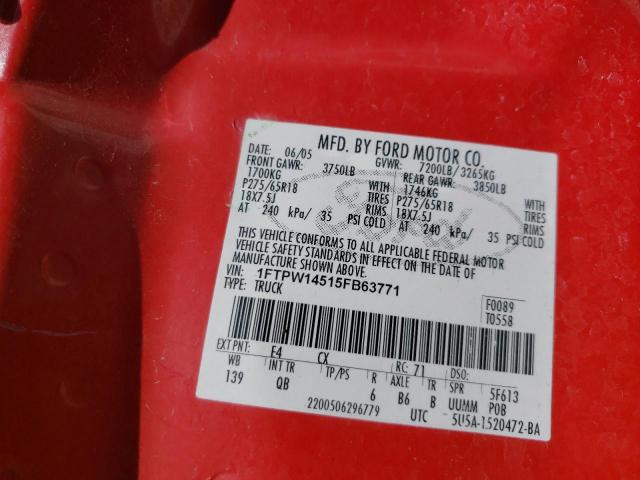 Photo 10 from auction – 2005 FORD F150 SUPER with VIN 1FTPW14515FB63771