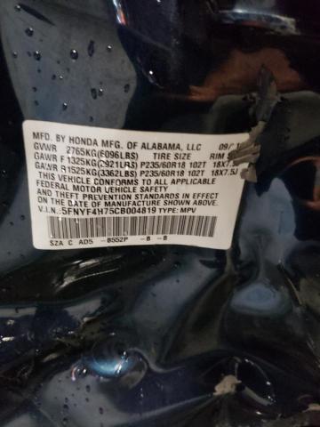 Photo 10 from auction – 2012 HONDA PILOT EXLN with VIN 5FNYF4H75CB004819