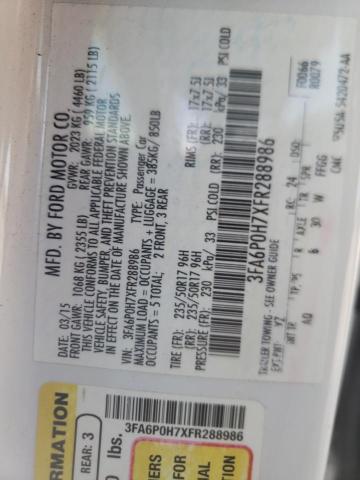 Photo 10 from auction – 2015 FORD FUSION SE with VIN 3FA6P0H7XFR288986