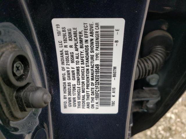 Photo 10 from auction – 2019 HONDA CIVIC EX with VIN 19XFC1F32KE018549