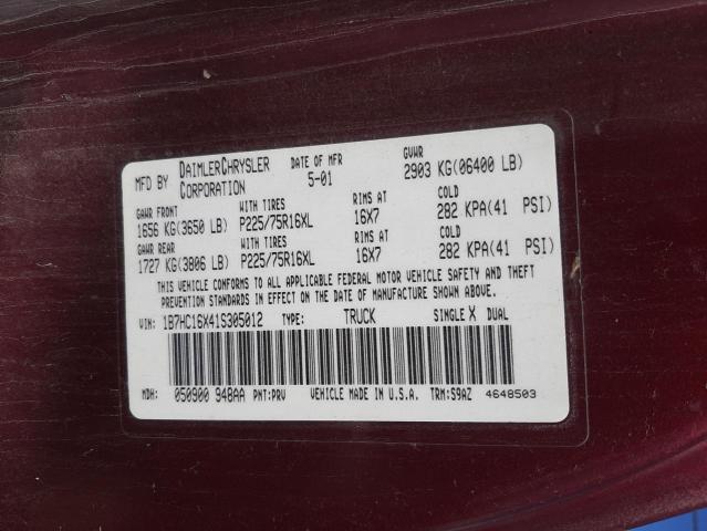 Photo 10 from auction – 2001 DODGE RAM 1500 with VIN 1B7HC16X41S305012
