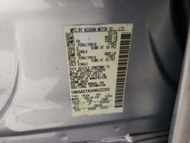 Photo 10 from auction – 2004 NISSAN TITAN XE with VIN 1N6AA07A04N522293