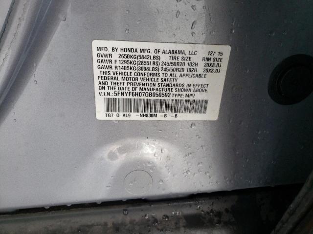 Photo 10 from auction – 2016 HONDA PILOT ELIT with VIN 5FNYF6H07GB050592