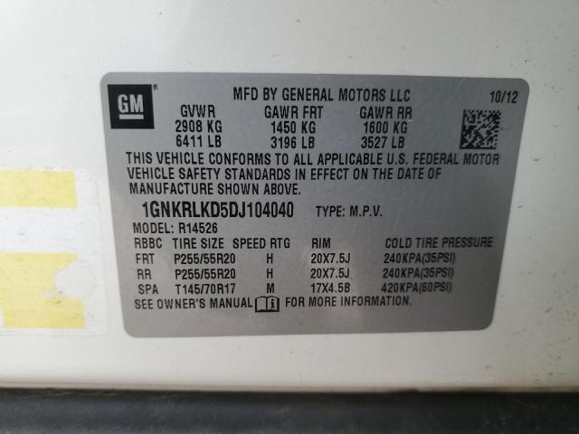 Photo 10 from auction – 2013 CHEVROLET TRAVERSE L with VIN 1GNKRLKD5DJ104040