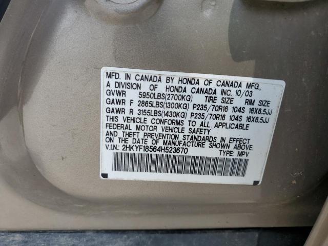 Photo 10 from auction – 2004 HONDA PILOT EXL with VIN 2HKYF18564H523670