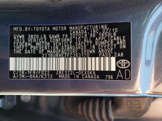 Photo 10 from auction – 2015 TOYOTA COROLLA L with VIN 2T1BURHE7FC363170