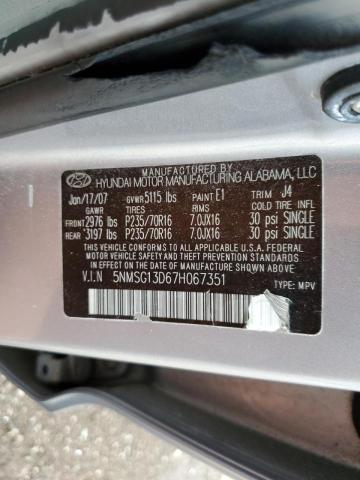 Photo 10 from auction – 2007 HYUNDAI SANTA FE G with VIN 5NMSG13D67H067351