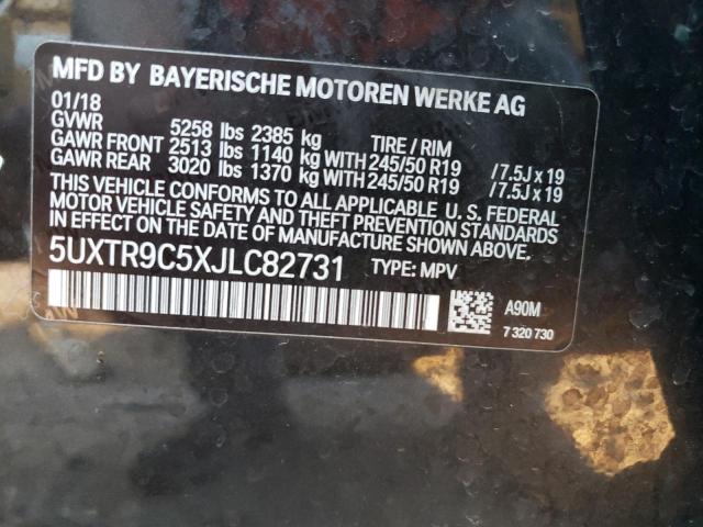 Photo 10 from auction – 2018 BMW X3 XDRIVE3 with VIN 5UXTR9C5XJLC82731