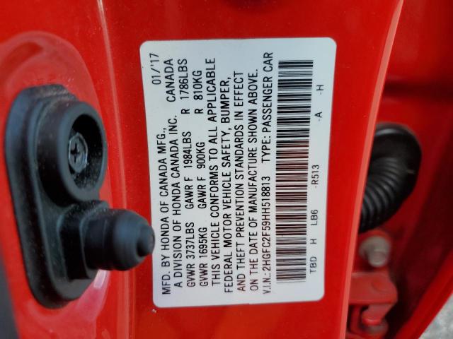 Photo 10 from auction – 2017 HONDA CIVIC LX with VIN 2HGFC2F59HH518813