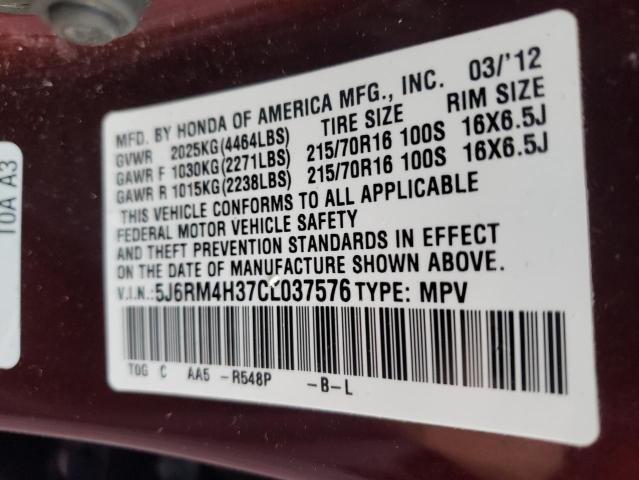 Photo 10 from auction – 2012 HONDA CR-V LX with VIN 5J6RM4H37CL037576