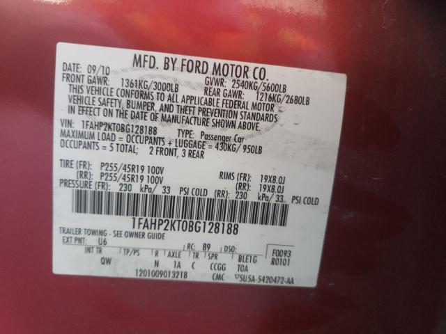 Photo 10 from auction – 2011 FORD TAURUS SHO with VIN 1FAHP2KT0BG128188