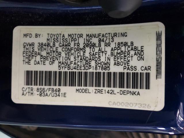 Photo 10 from auction – 2013 TOYOTA COROLLA BA with VIN 5YFBU4EE3DP187805