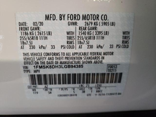 Photo 10 from auction – 2020 FORD EXPLORER X with VIN 1FMSK8DH3LGB94385