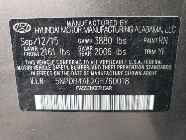 Photo 10 from auction – 2016 HYUNDAI ELANTRA SE with VIN 5NPDH4AE2GH760018