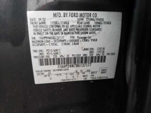 Photo 10 from auction – 2008 FORD TAURUS SEL with VIN 1FAHP24W78G137177