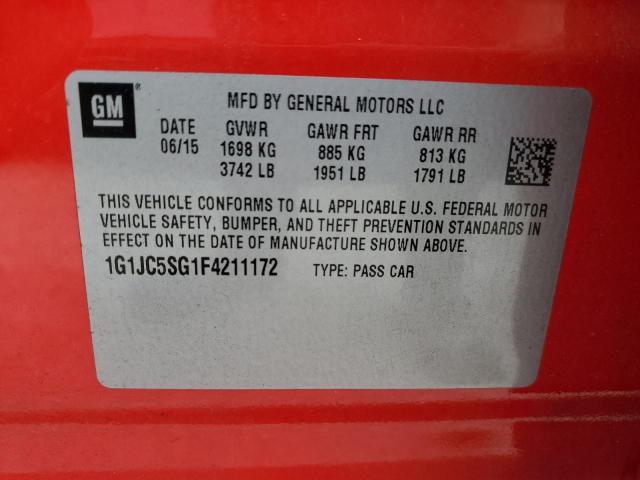 Photo 10 from auction – 2015 CHEVROLET SONIC LT with VIN 1G1JC5SG1F4211172