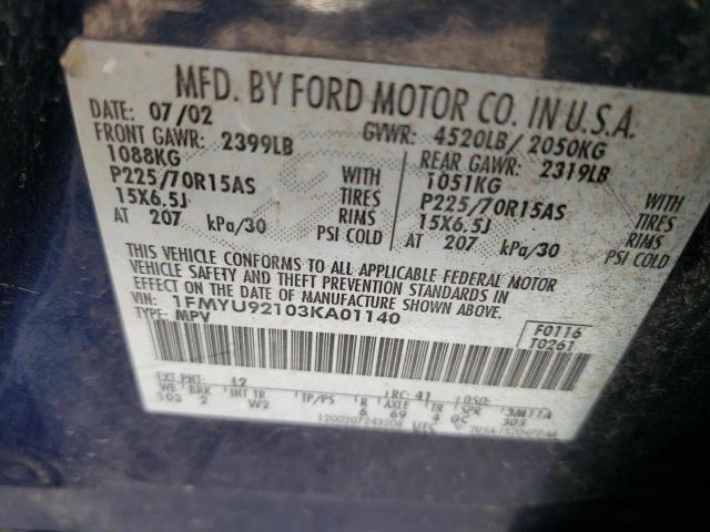 Photo 10 from auction – 2003 FORD ESCAPE XLS with VIN 1FMYU92103KA01140