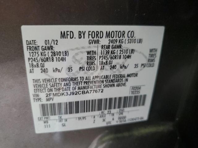 Photo 10 from auction – 2012 FORD EDGE SEL with VIN 2FMDK3J92CBA77672