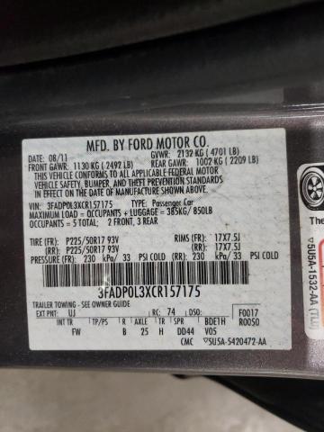 Photo 10 from auction – 2012 FORD FUSION with VIN 3FADP0L3XCR157175