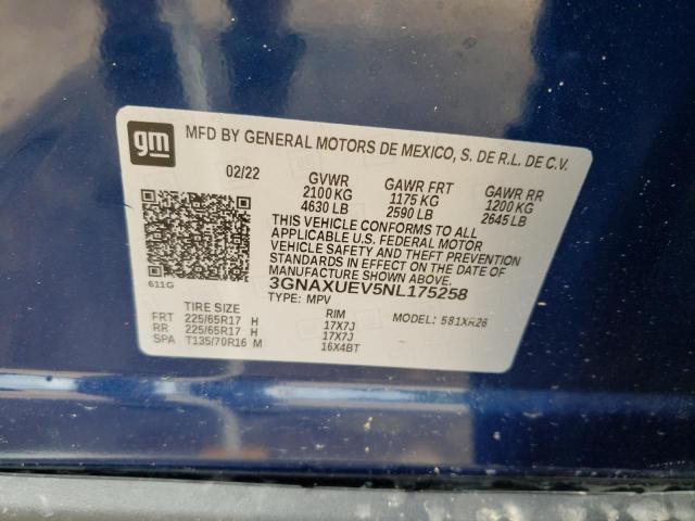 Photo 10 from auction – 2022 CHEVROLET EQUINOX LT with VIN 3GNAXUEV5NL175258