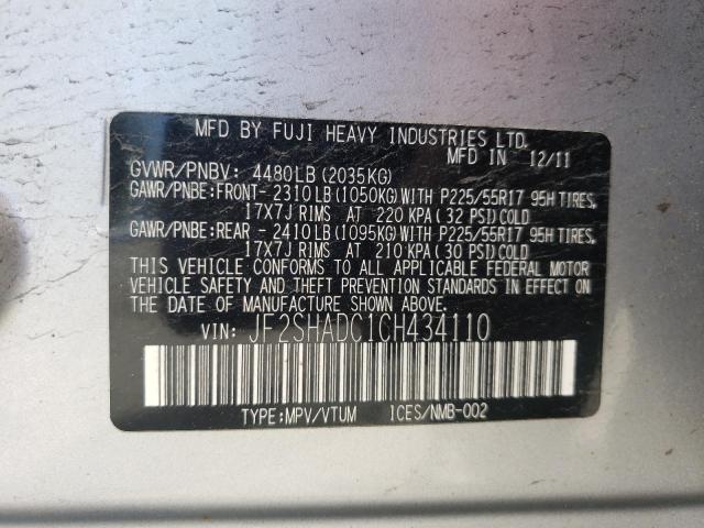 Photo 10 from auction – 2012 SUBARU FORESTER 2 with VIN JF2SHADC1CH434110