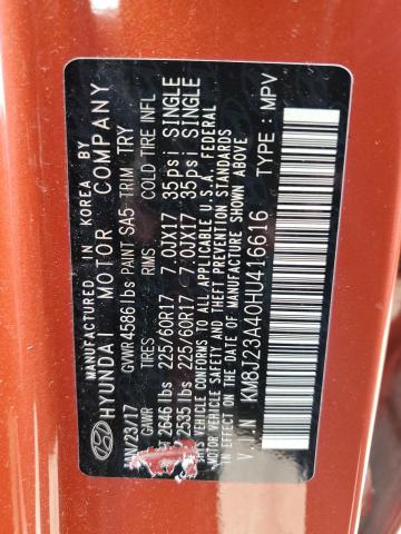 Photo 10 from auction – 2017 HYUNDAI TUCSON SE with VIN KM8J23A40HU416616