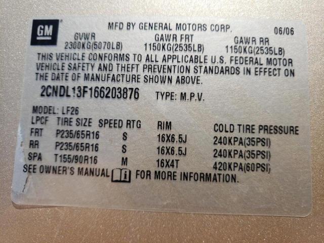 Photo 10 from auction – 2006 CHEVROLET EQUINOX LS with VIN 2CNDL13F166203876