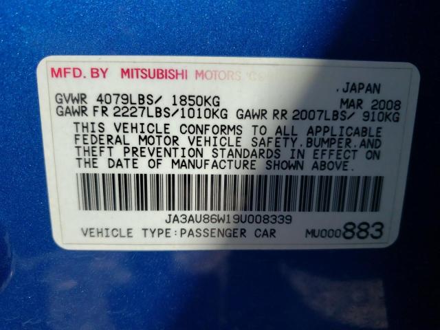 Photo 10 from auction – 2009 MITSUBISHI LANCER GTS with VIN JA3AU86W19U008339