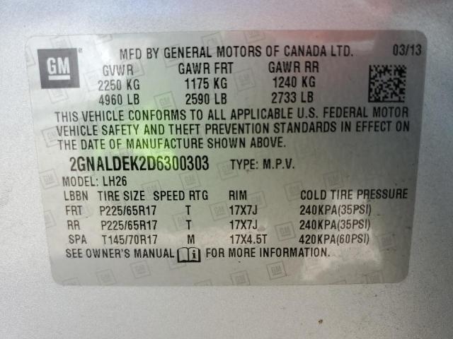 Photo 10 from auction – 2013 CHEVROLET EQUINOX LT with VIN 2GNALDEK2D6300303