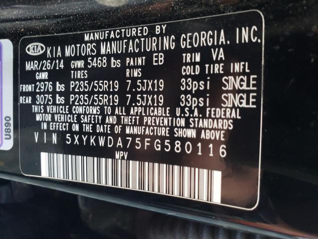 Photo 10 from auction – 2015 KIA SORENTO SX with VIN 5XYKWDA75FG580116