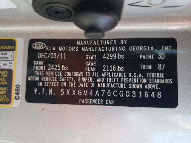 Photo 10 from auction – 2012 KIA OPTIMA LX with VIN 5XXGM4A76CG031648