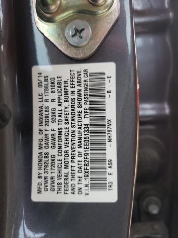 Photo 10 from auction – 2014 HONDA CIVIC EXL with VIN 19XFB2F91EE051334