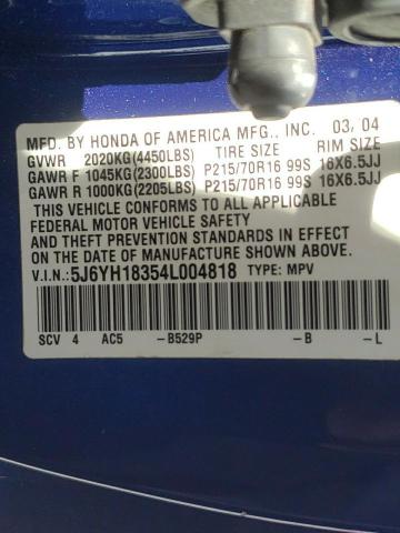 Photo 10 from auction – 2004 HONDA ELEMENT LX with VIN 5J6YH18354L004818