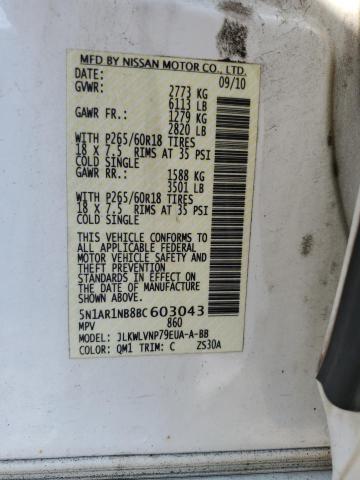 Photo 10 from auction – 2011 NISSAN PATHFINDER with VIN 5N1AR1NB8BC603043