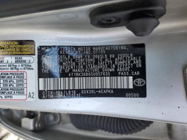 Photo 10 from auction – 2005 TOYOTA AVALON XL with VIN 4T1BK36B65U057635